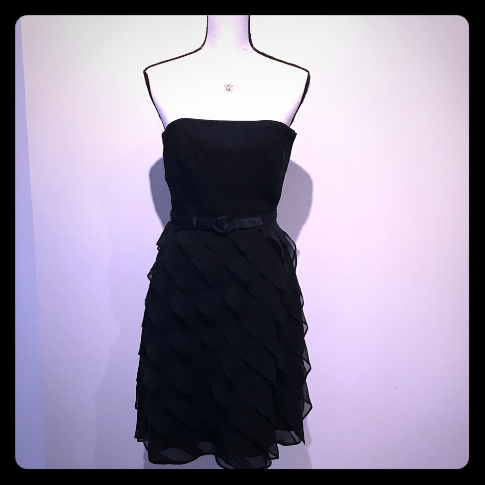 WH/BM Black Strapless Belt Ruffle Dress Size 4